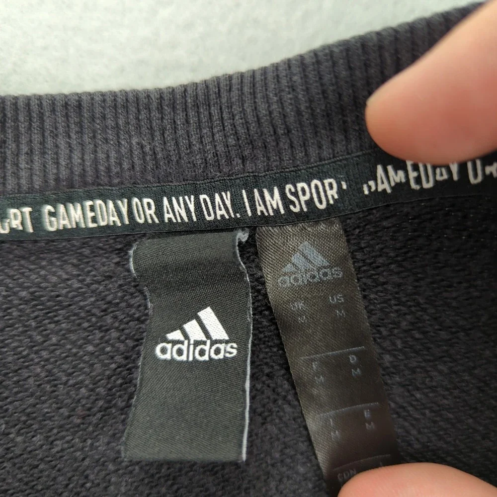 Adidas Crewneck‎ Sweatshirt Mens Medium Black Faded Big Logo Spellout Pullover